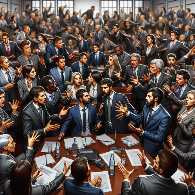Visual representation of "imbroglio" - A confusing or difficult situation, especially an argument or fight that has many people involved.