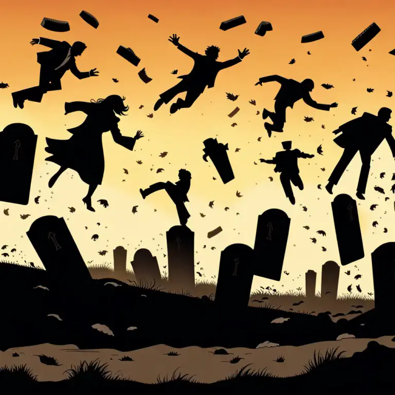 Visual representation of "bite the dust" - To die or be killed.