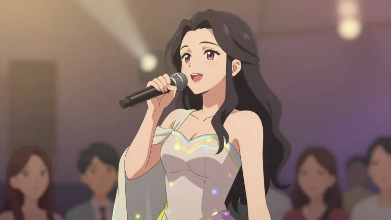 Visual representation of "songstress" - A woman who sings, especially one who does so professionally