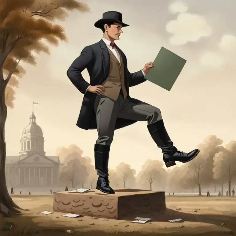 Visual representation of "be/get too big for your boots" - To start acting as if you are more important or know more than you actually do, often after a small amount of success