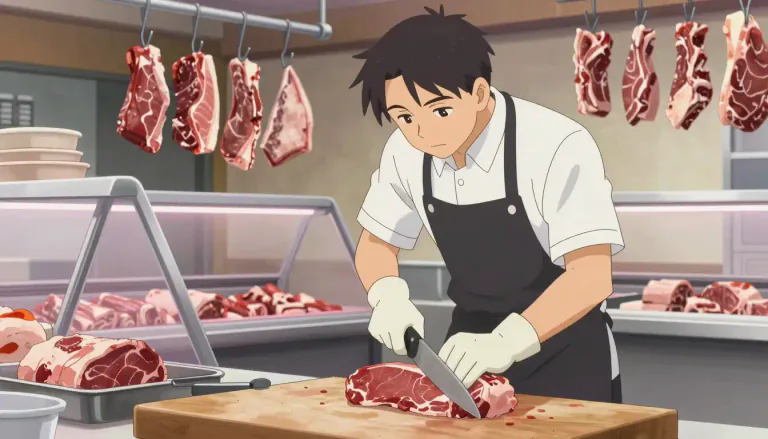 Visual representation of "butcher" - A person who kills animals and prepares their meat to be sold.