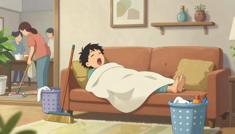 Visual representation of "lazybones" - A person who is very inactive and avoids work or effort.