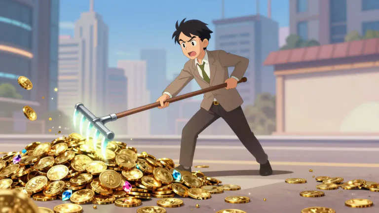 Visual representation of "rake up" - To gather, collect or accumulate a large quantity of something.