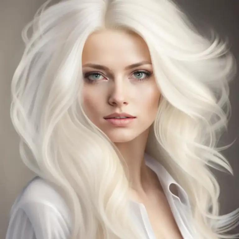 Visual representation of "platinum blonde" - A person, especially a woman, with very light, almost white blonde hair