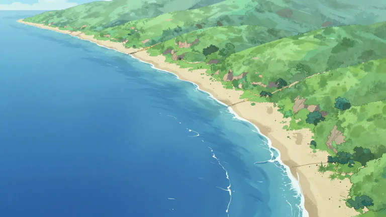 Visual representation of "peninsula" - A piece of land almost surrounded by water but still connected to the mainland.