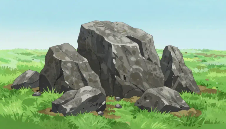 Visual representation of "outcrop" - A part of the earth's surface where the rocks or minerals come out from underneath the soil or water.