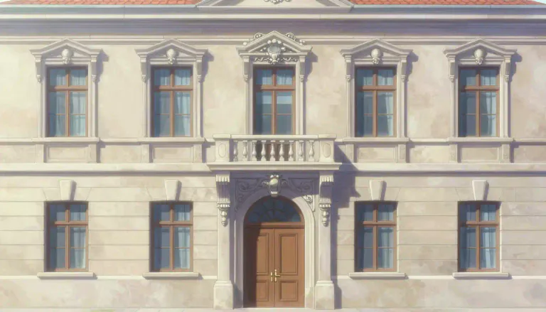 Visual representation of "facade" - The front face of a building