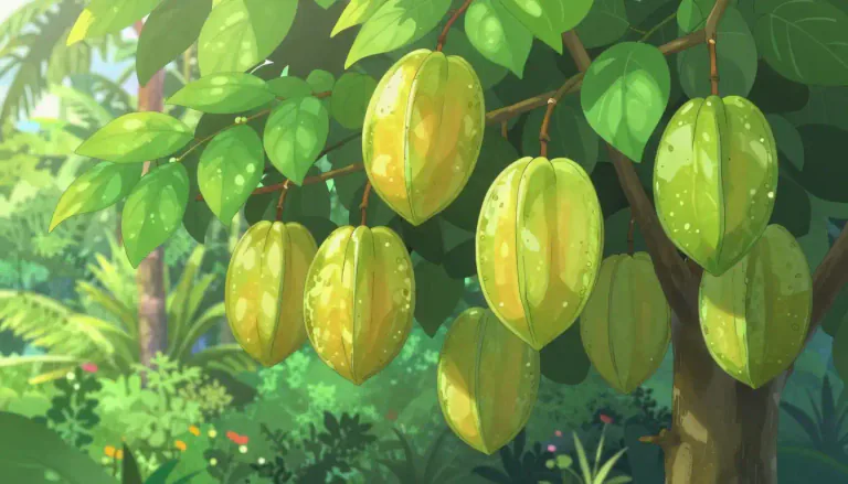 Visual representation of "starfruit" - Starfruit can also refer to the tree that produces this fruit, which is native to Southeast Asia.