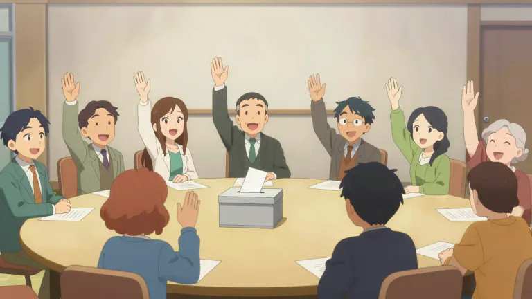 Visual representation of "unanimous" - When everyone in a group completely agrees.
