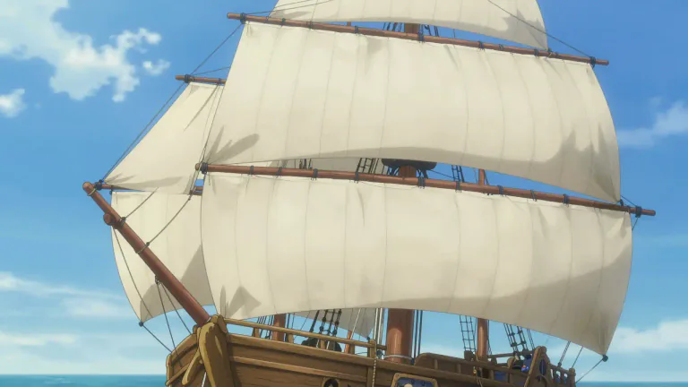 Visual representation of "topsail" - A sail or set of sails set immediately above the lower sails of a ship.