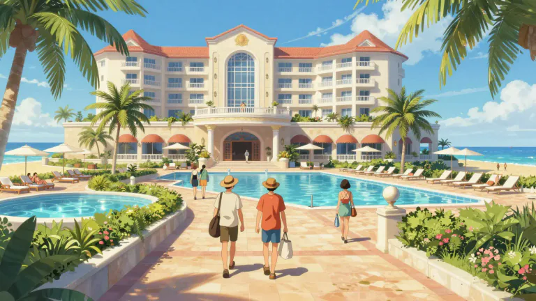 Visual representation of "resort" - A place to go for a holiday, usually with specific features or attractions.