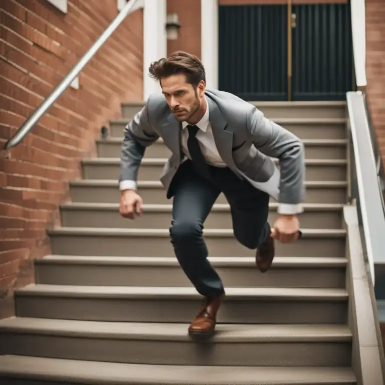 Visual representation of "trip" - Catch one's foot on something and stumble or fall