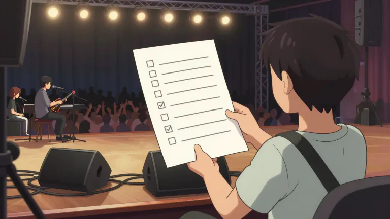 Visual representation of "setlist" - A list of songs that a band or artist intends to perform during a concert.