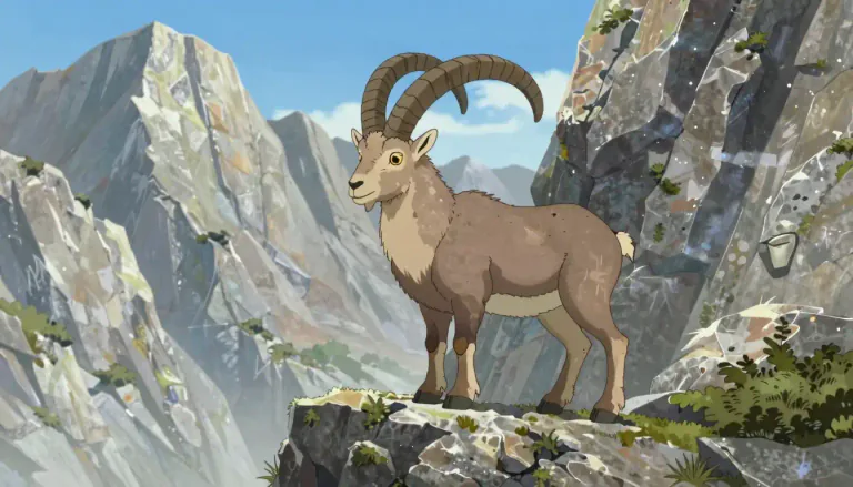 Visual representation of "ibex" - A type of wild goat with large, backward-curving horns, found in the mountain areas of Europe, Asia and Africa.