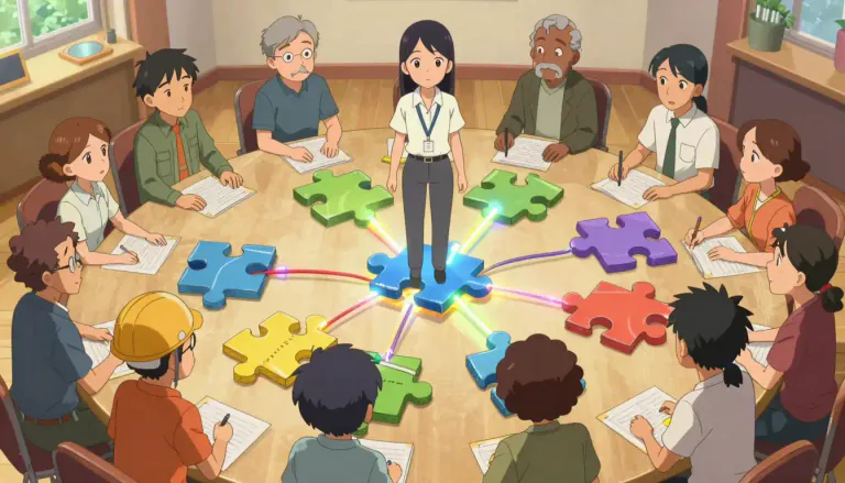 Visual representation of "integrator" - A person or organization that integrates or coordinates different parts into a whole.