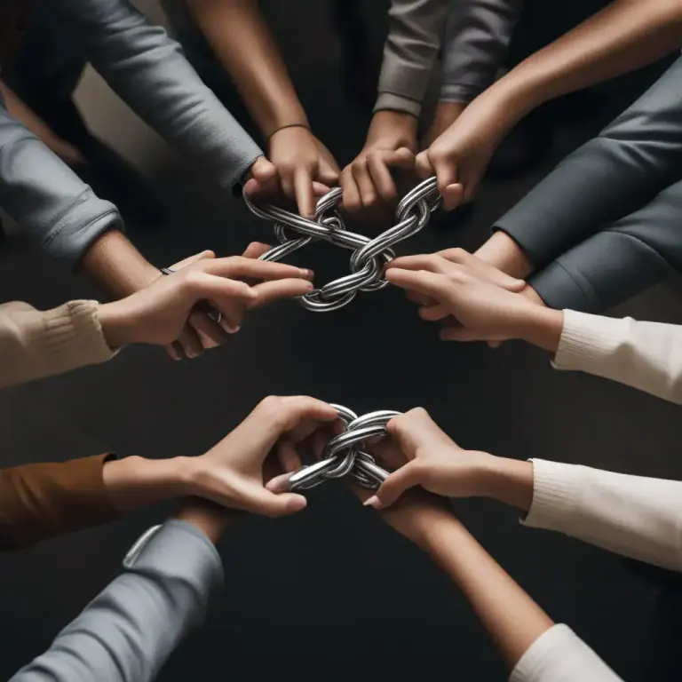 Visual representation of "link up" - To connect or join together