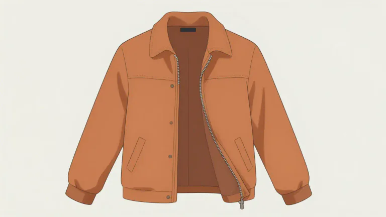 Visual representation of "jacket" - A piece of clothing you wear over the top part of your body, usually has sleeves and a fastening down the front.