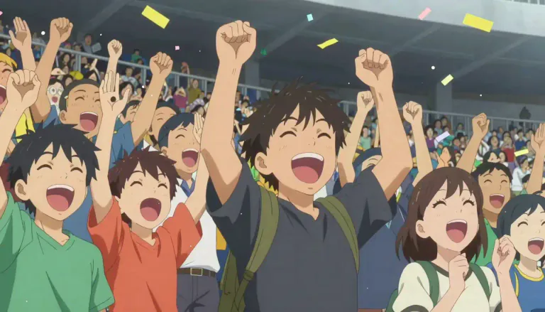 Visual representation of "cheer" - Happiness that is shown by shouting and laughing