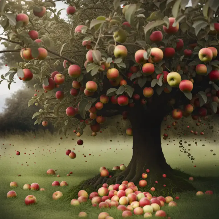 Visual representation of "windfall" - A piece of fruit that has fallen from a tree naturally