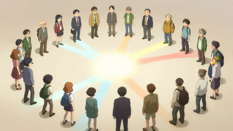 Visual representation of "unite" - To join together as a group or to make separate things join together into one whole thing.