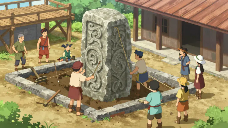 Visual representation of "cornerstone" - A stone that is put in the corner of the foundation of a building as part of a ceremony when the building is starting to be built.