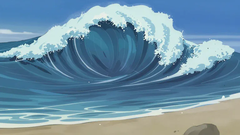 Visual representation of "tsunami" - A very large wave from the ocean usually caused by an earthquake under the sea
