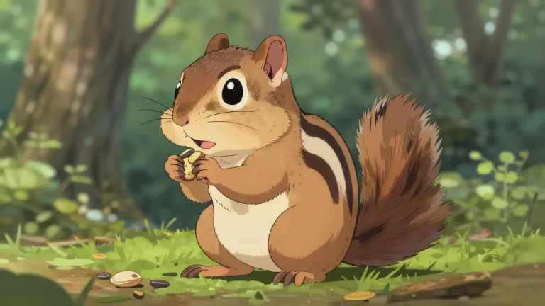 Visual representation of "chipmunk" - A small animal with brown fur and stripes on its back. It is known for the pouches it uses to carry food and it lives mostly in North America.