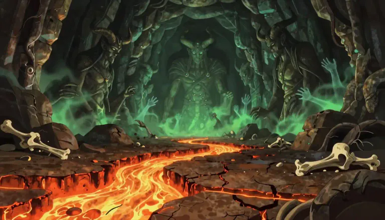 Visual representation of "chthonic" - Relating to the underworld or the earth; often used in a mythological context.