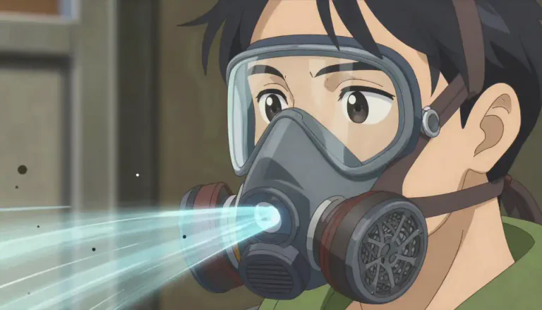 Visual representation of "respirator" - A device you wear over your mouth and nose to help you breathe clean air or more easily.