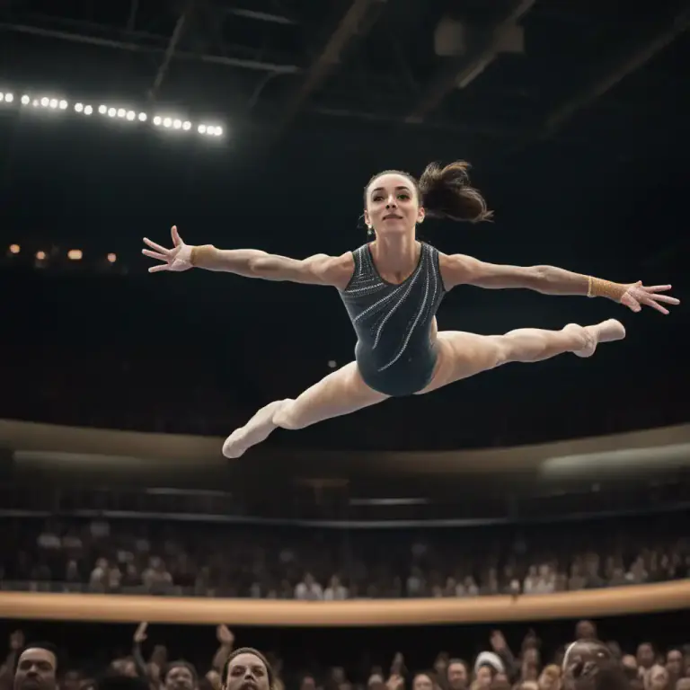 Visual representation of "aerial" - An acrobatic move, performed in many sports such as gymnastics and cheerleading, where no hands are used.