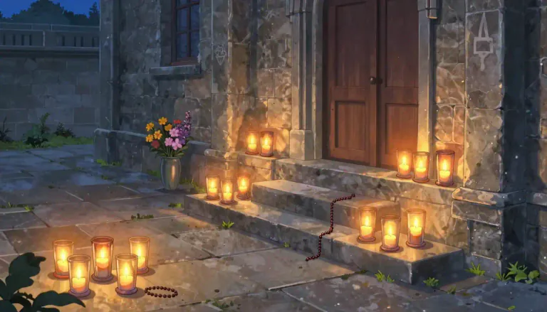 Visual representation of "votive" - Related to or used in a religious ceremony, generally as a way to show respect, commitment, or thanks.