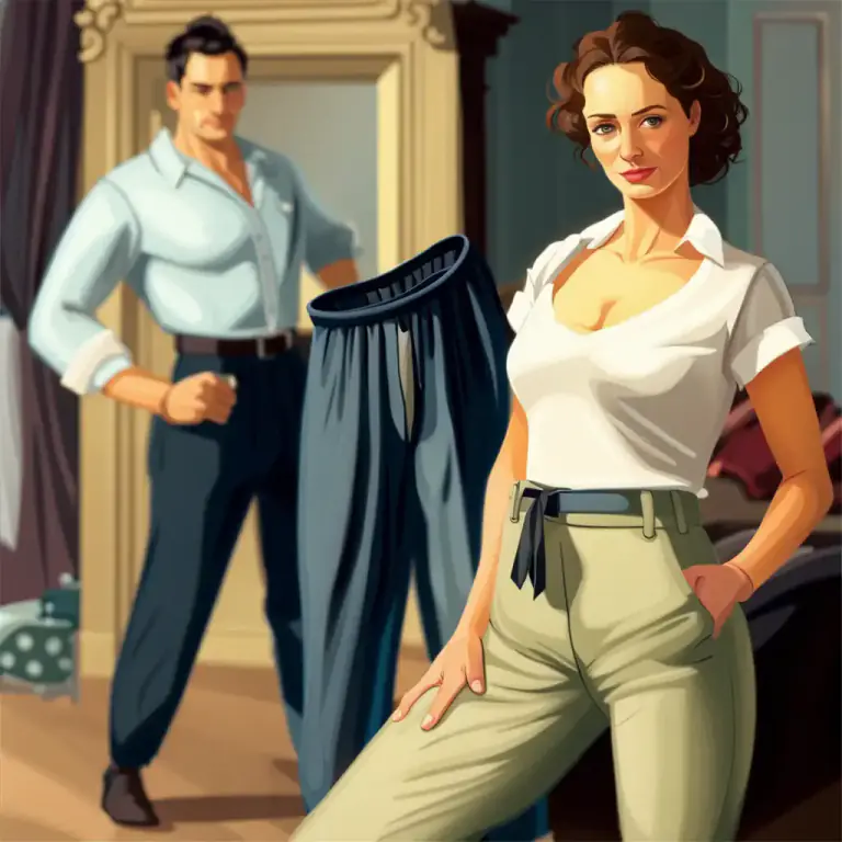 Visual representation of "wear the trousers" - To be the dominating power or authority, usually within a marriage or relationship.