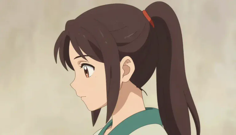 Visual representation of "ponytail" - A hairstyle where hair is gathered and tied at the back or side of the head, letting the rest hang down.