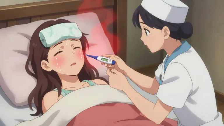 Visual representation of "fever" - A high body temperature due to illness