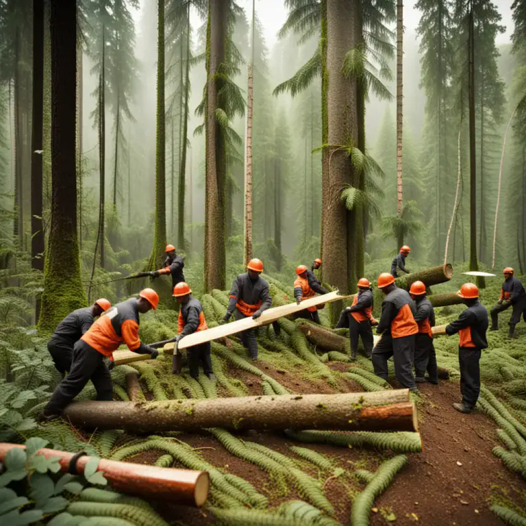 Visual representation of "log" - To cut down trees to use their wood.
