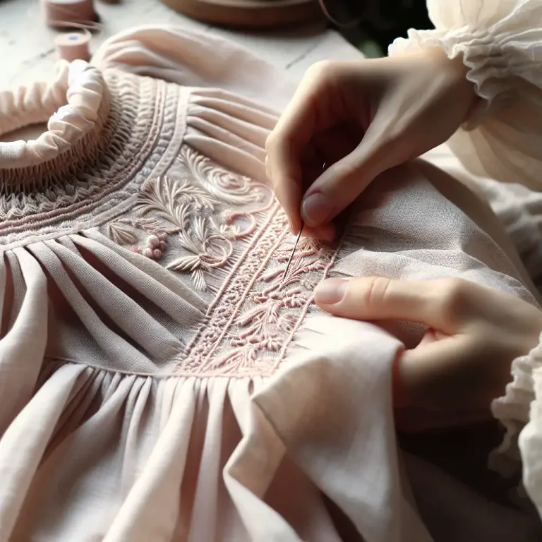 Visual representation of "smock" - To ornament with stitches made in a pattern on a slightly gathered cloth, usually for clothing.