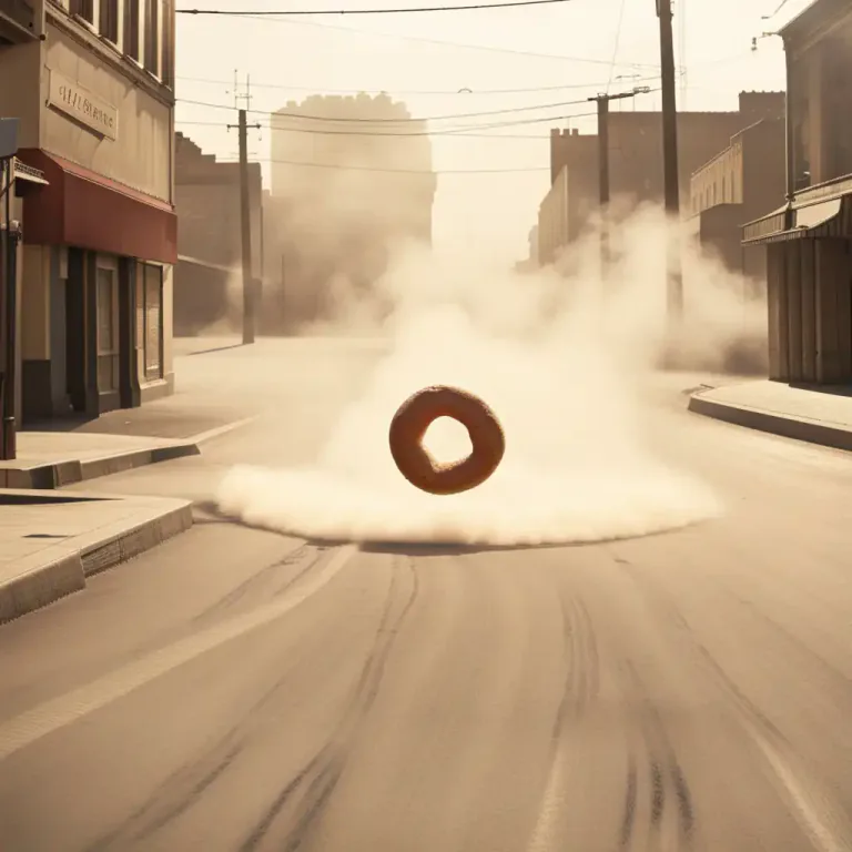 Visual representation of "doughnut" - A maneuver in which a vehicle (usually a car) is spun around in a circle.