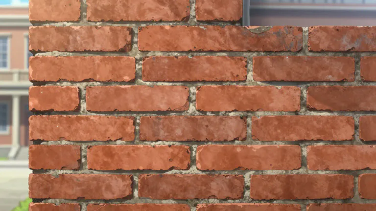 Visual representation of "brickwork" - The building parts made of bricks and the mortar used to bind them together.