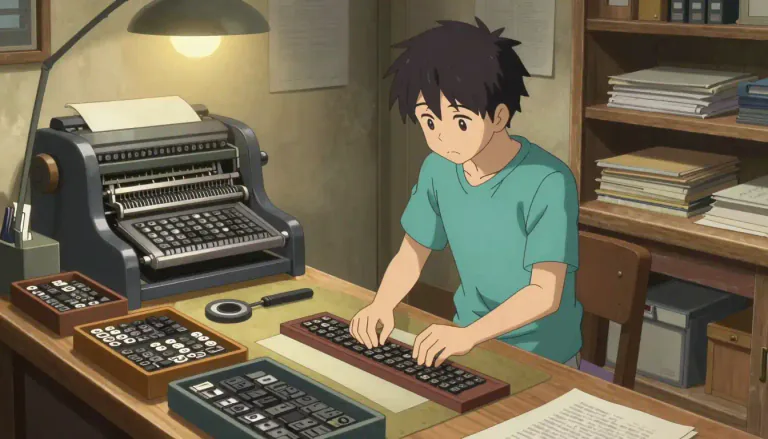 Visual representation of "compositor" - A person who arranges letters and words in a way that makes them ready for printing.