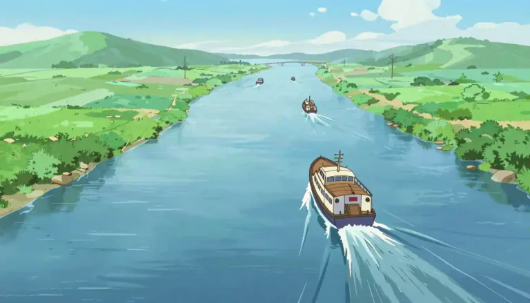 Visual representation of "waterway" - A body of water that boats or ships can travel on.