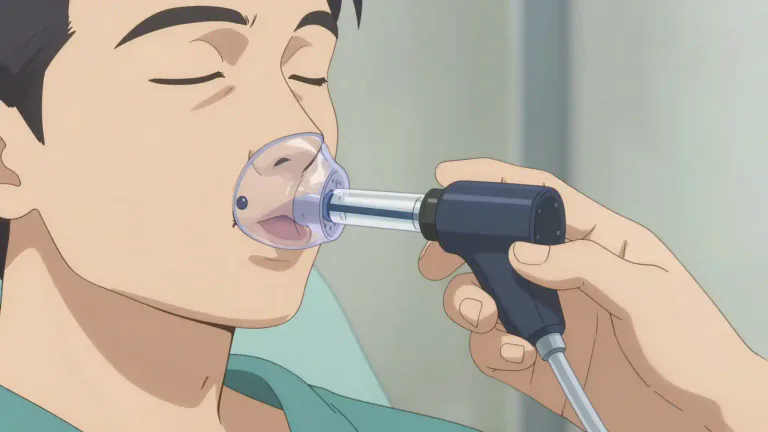 Visual representation of "spirometer" - A spirometer is an instrument used to measure the amount of air a person can inhale and exhale, thus evaluating their lung function.