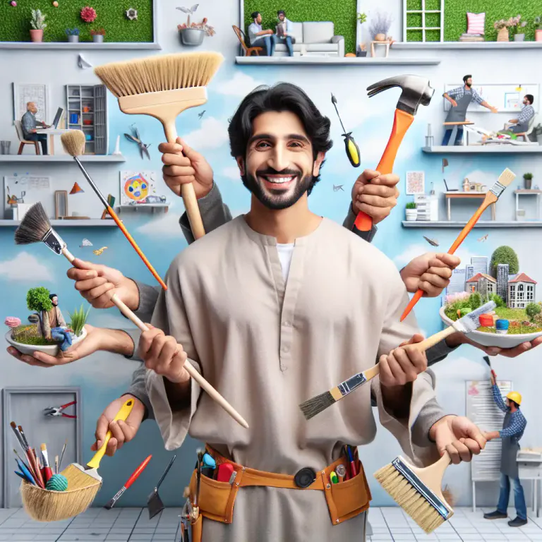 Visual representation of "jobber" - A person who does odd jobs or various tasks, often of a low-status.