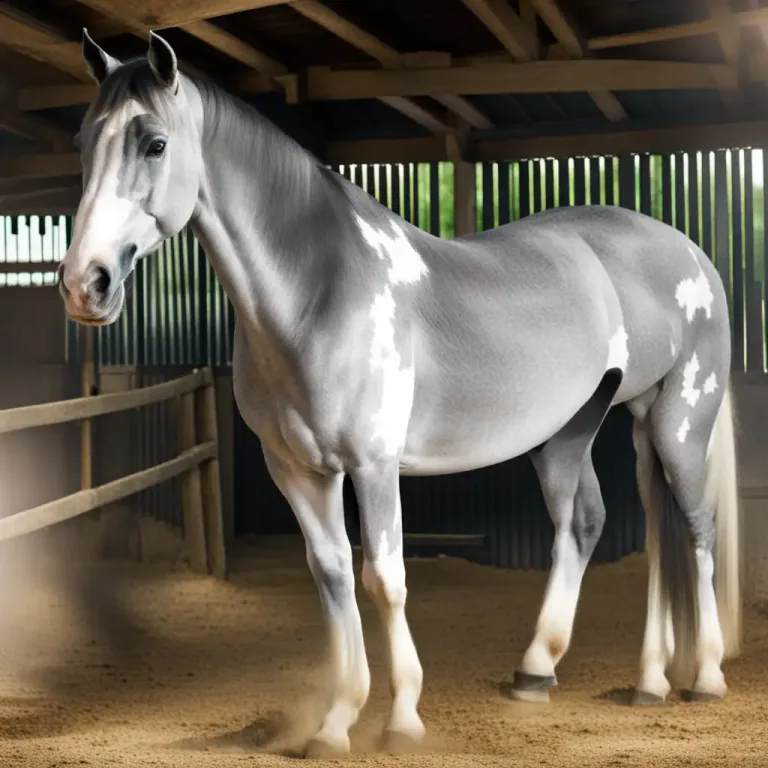 Visual representation of "dapple grey" - A horse that is grey with white spots.
