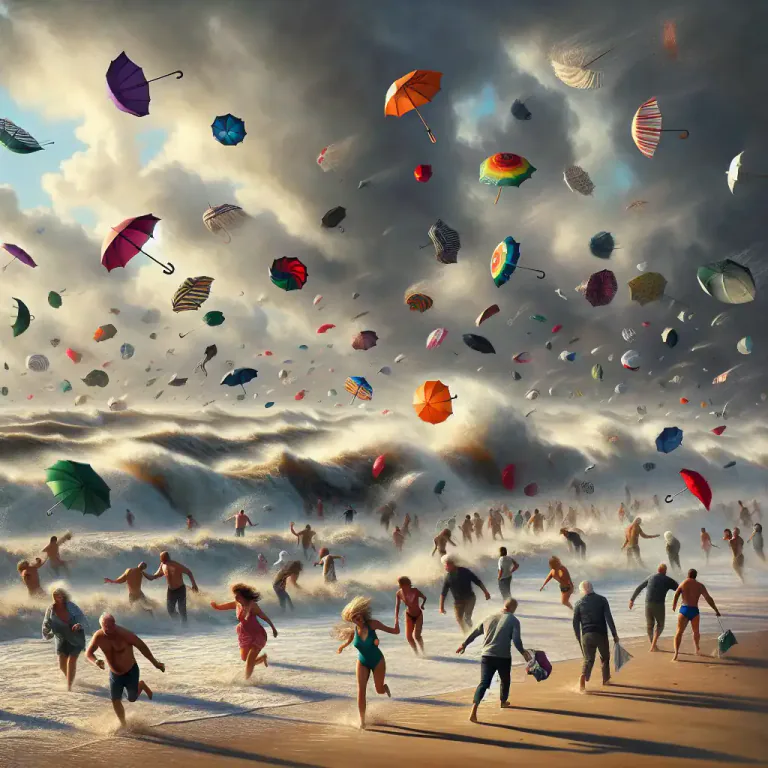 Visual representation of "boisterous" - Describing weather or sea conditions as very strong or turbulent
