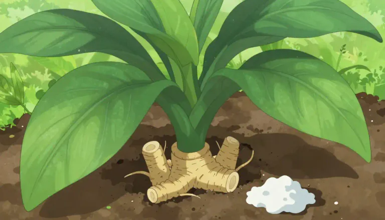Visual representation of "arrowroot" - A tropical plant with large leaves, whose rhizomes are used to make a nutritious starch.