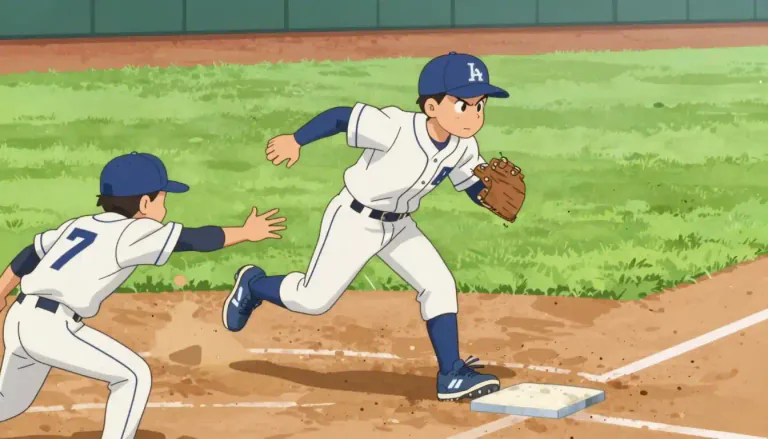 Visual representation of "baserunner" - A player on a baseball team who is on one of the bases and trying to advance to the next base.