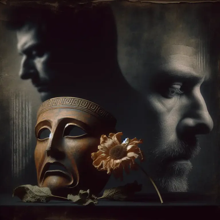 Visual representation of "tragedy" - A play or piece of writing in which the main character suffers a downfall or dies