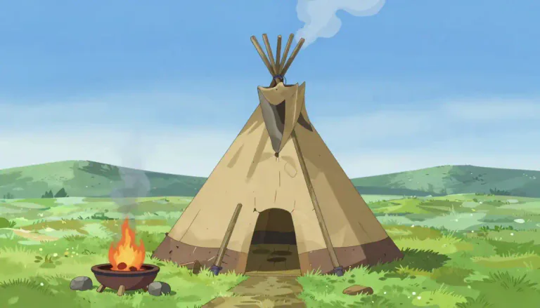Visual representation of "tepee" - A cone-shaped tent traditionally used by native American peoples as a home