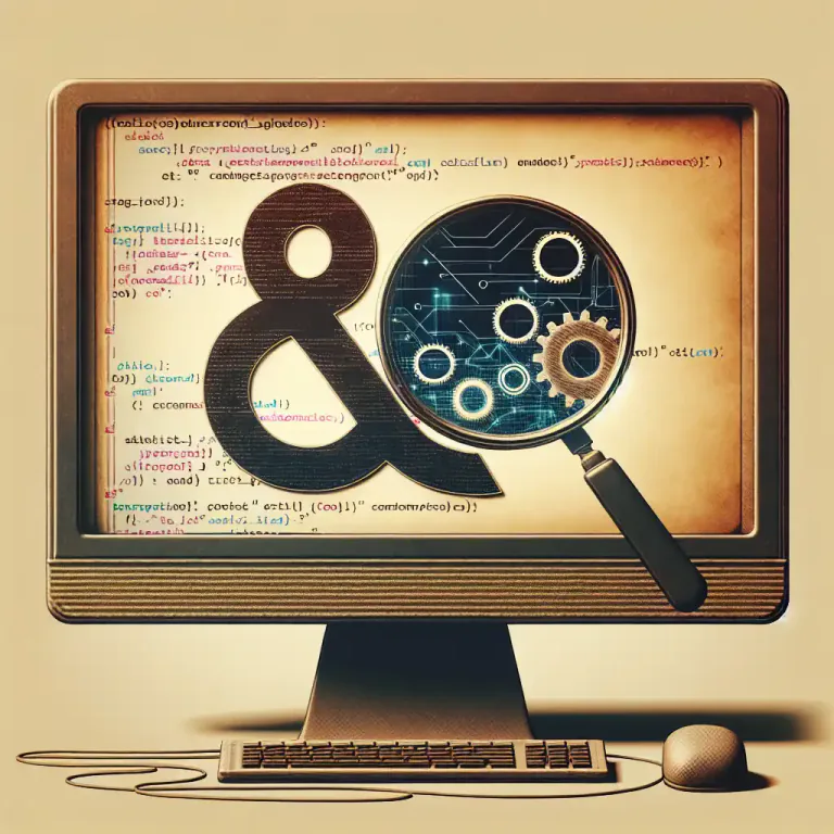 Visual representation of "ampersand" - A character (`&`) used in computer programming for various purposes.