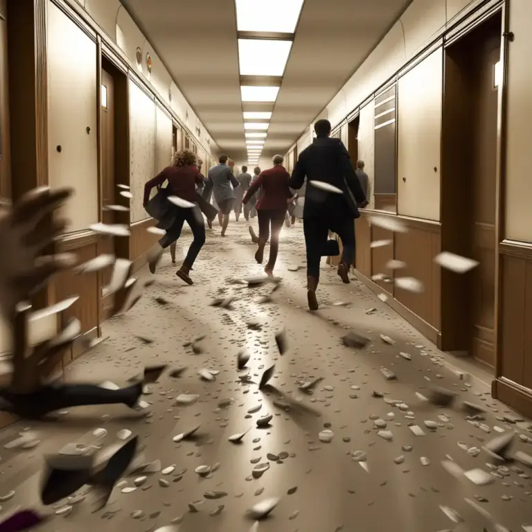 Visual representation of "scurry" - A situation of hurried and frantic activity